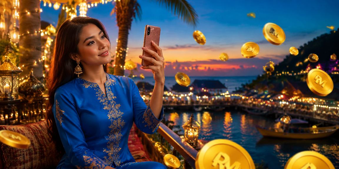 Pemain wanita berbaju kurung bermain kasino dalam talian dari telefon mudah alih di Malaysia